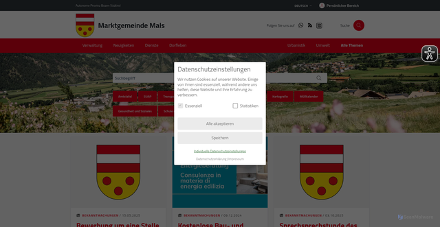 Security scan screenshot of https://www.gemeinde.mals.bz.it/de