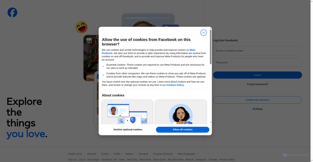 Security scan screenshot of https://www.facebook.com/login/?next=https%3A%2F%2Fwww.facebook.com%2FPayPalUSA%3Fv%3D1%252C0.1%26utm_source%3Dunp%26utm_medium%3Demail%26utm_campaign%3DRT002546%26utm_unptid%3D5917d9a5-283c-11f1-b3a3-c9ac03954b38%26ppid%3DRT002546%26cnac%3DUS%26rsta%3Den_US%2528en-US%2529%26unptid%3D5917d9a5-283c-11f1-b3a3-c9ac03954b38%26calc%3D9531982992284%26unp_tpcid%3Donline-user-agreement-change-email%26page%3Dmain%253Aemail%253ART002546%26pgrp%3Dmain%253Aemail%26e%3Dre%26mchn%3Dem%26s%3Dci%26mail%3Dsys%26appVersion%3D1.395.0%26tenant_name%3DPayPal%26xt%3D145585%252C150948%252C175543%252C104038%26link_ref%3Dwww.facebook.com_paypalusa