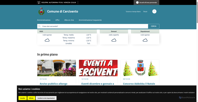 Security scan screenshot of https://www.comune.cercivento.ud.it/