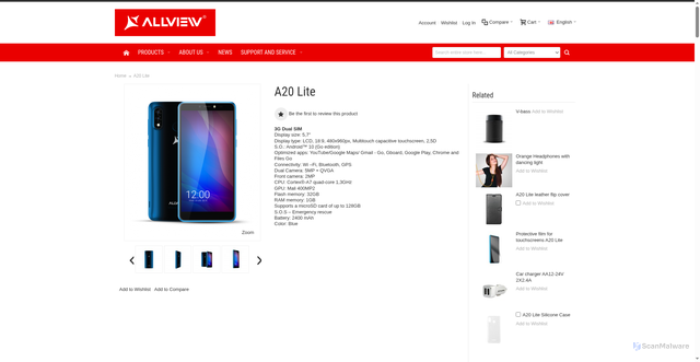 Security scan screenshot of https://www.allviewmobile.com/index.php/a20-lite.html
