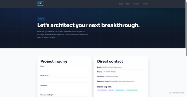 Security scan screenshot of https://infoinsighttech.com/contact