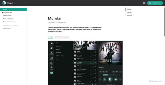 Security scan screenshot of https://murglar.app