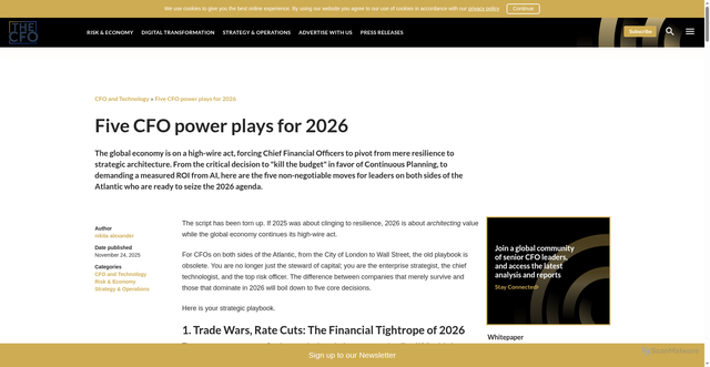 Security scan screenshot of https://the-cfo.io/2025/11/24/five-cfo-power-plays-for-2026/