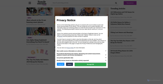 Security scan screenshot of https://www.familyeducation.com