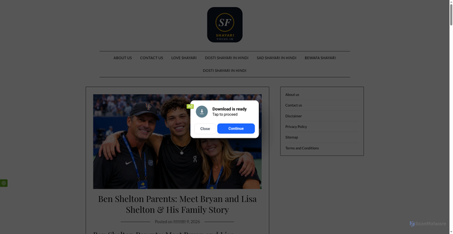 Security scan screenshot of https://shayarifocus.in/ben-shelton-parents-family/