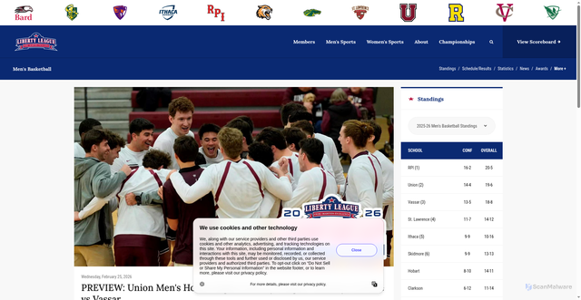 Security scan screenshot of https://libertyleagueathletics.com/index.aspx?path=mbball