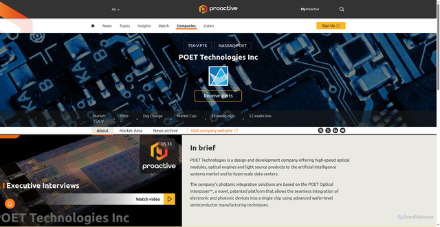 Security scan screenshot of https://www.proactiveinvestors.com.au/CVE:PTK/POET-Technologies-Inc