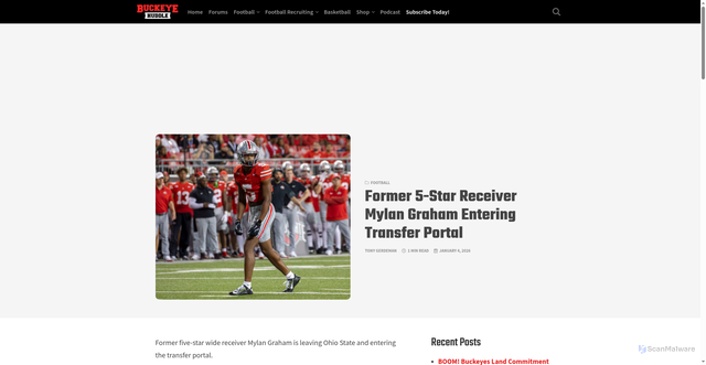 Security scan screenshot of https://buckeyehuddle.com/2026/01/04/former-5-star-receiver-mylan-graham-entering-transfer-portal/