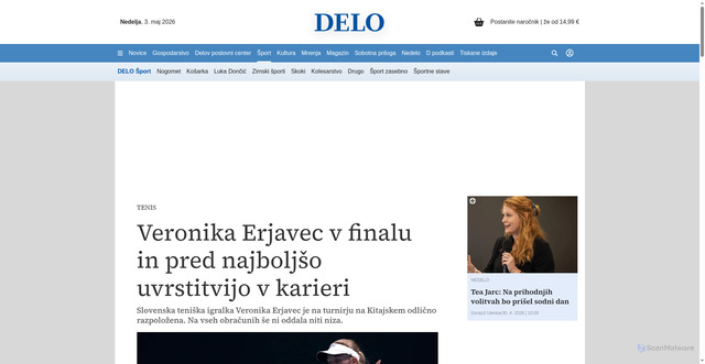 Security scan screenshot of https://www.delo.si/sport/tenis/veronika-erjavec-v-finalu-in-pred-najboljso-uvrstitvijo-v-karieri