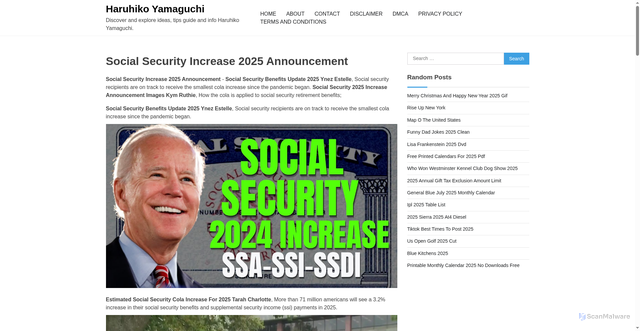 Security scan screenshot of https://haruhikoyamaguchi.pages.dev/lfklp-social-security-increase-2025-announcement-dubgn/