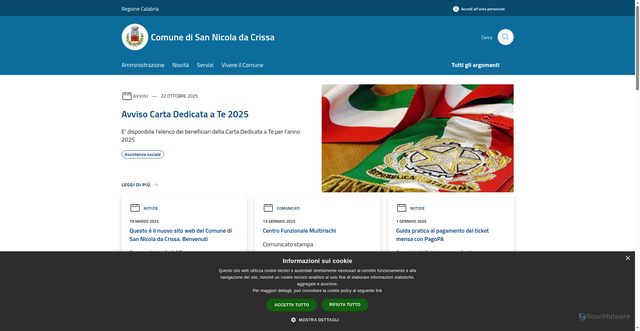 Security scan screenshot of https://www.comune.sannicoladacrissa.vv.it