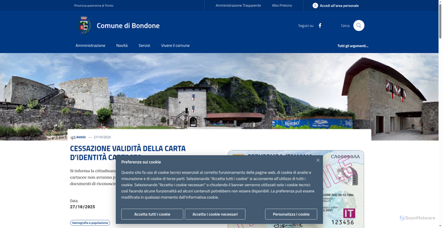 Security scan screenshot of https://www.comune.bondone.tn.it