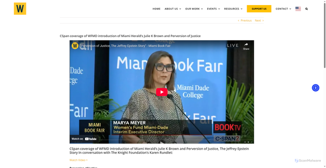 Security scan screenshot of https://womensfundmiami.org/press/cspan-coverage-of-wfmd-introduction-of-miami-heralds-julie-k-brown-and-perversion-of-justice/