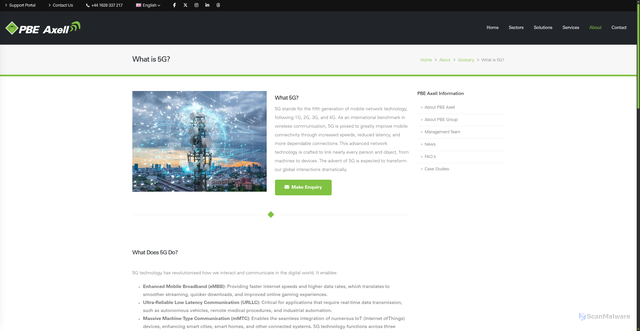 Security scan screenshot of https://pbeaxell.com/about/glossary/what-is-5g