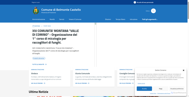 Security scan screenshot of https://comune.belmontecastello.fr.it/