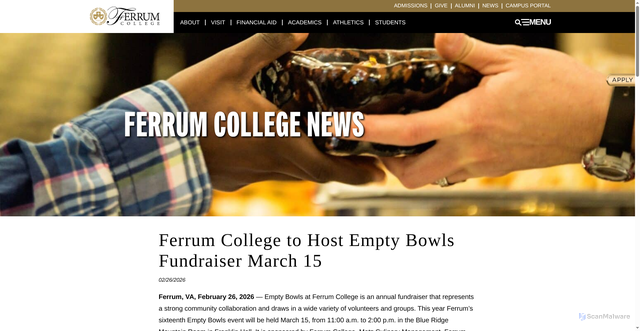 Security scan screenshot of https://www.ferrum.edu/news/ferrum-college-to-host-empty-bowls-fundraiser-march-15/