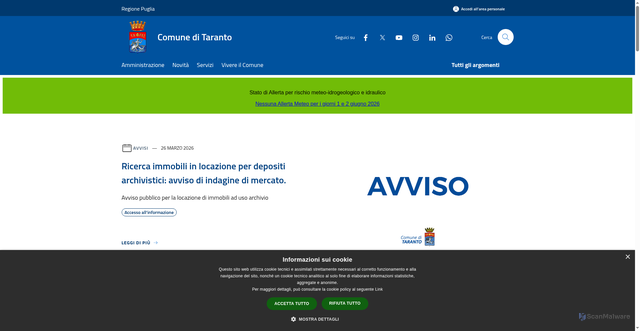 Security scan screenshot of https://www.comune.taranto.it