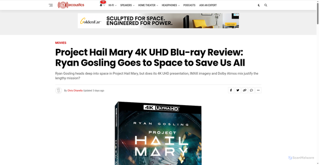 Security scan screenshot of https://www.ecoustics.com/reviews/project-hail-mary-4k/
