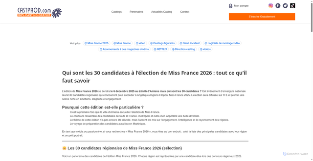 Security scan screenshot of https://castprod.com/miss-france-2026/