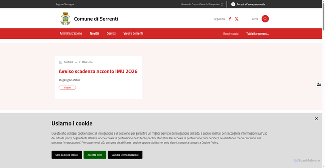 Security scan screenshot of https://www.comune.serrenti.ca.it
