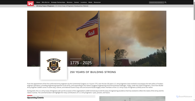 Security scan screenshot of https://www.usace.army.mil/Home/250th/