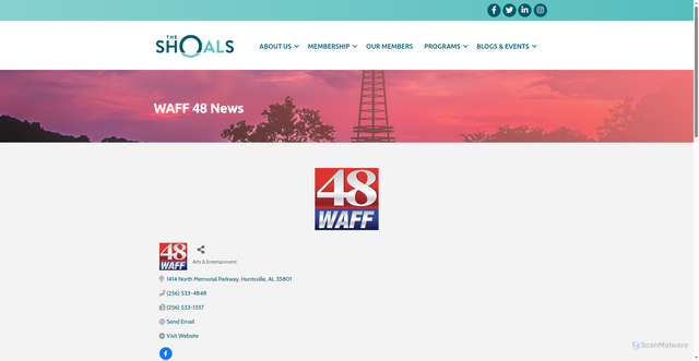 Security scan screenshot of https://business.shoalschamber.com/list/member/waff-48-news-2081