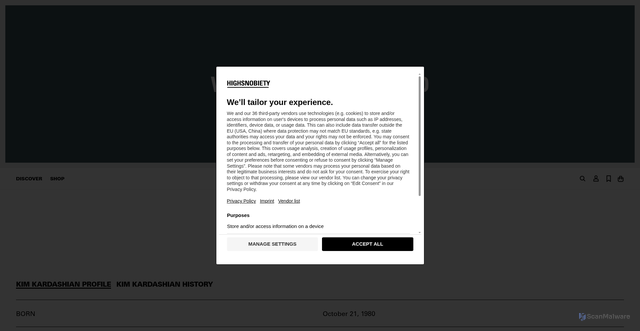 Security scan screenshot of https://www.highsnobiety.com/tag/kim-kardashian/
