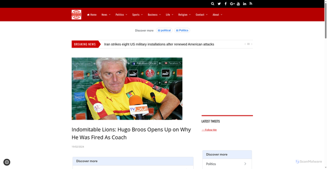 Security scan screenshot of https://www.cameroonintelligencereport.com/indomitable-lions-hugo-broos-opens-up-on-why-he-was-fired-as-coach/
