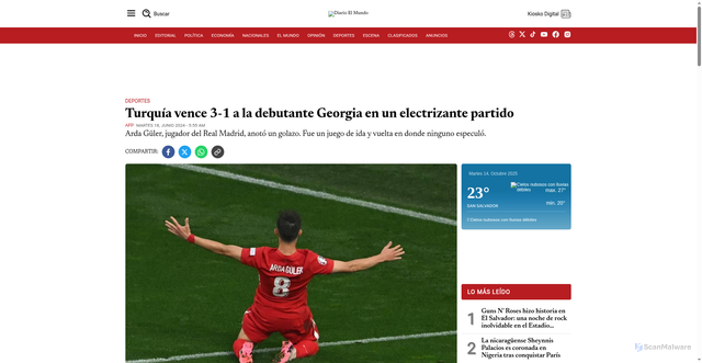 Security scan screenshot of https://diario.elmundo.sv/deportes/turquia-vence-3-1-a-la-debutante-georgia-en-un-electrizante-partido