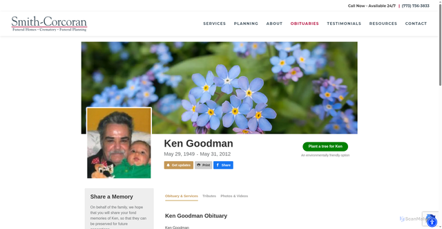 Security scan screenshot of https://www.smithcorcoran.com/obituaries/Ken-Goodman?obId=25363561