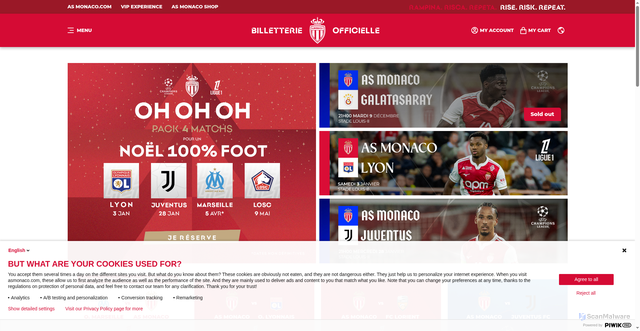 Security scan screenshot of https://billetterie.asmonaco.com/en/