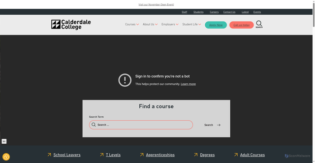 Security scan screenshot of https://www.calderdale.ac.uk/