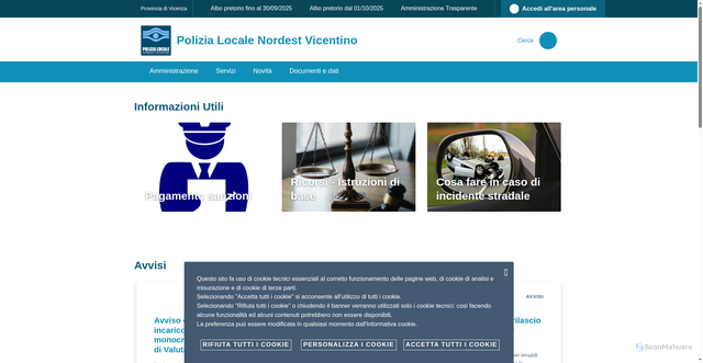 Security scan screenshot of https://www.polizialocalenevi.it