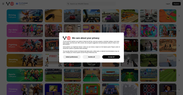 Security scan screenshot of https://y8.net