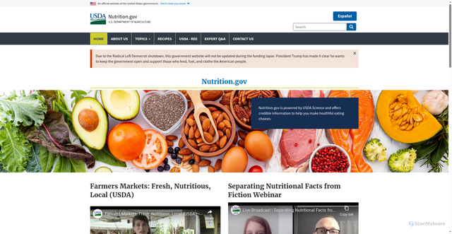 Security scan screenshot of https://www.nutrition.gov/