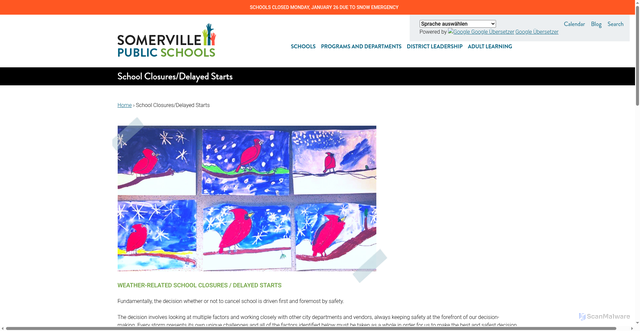 Security scan screenshot of https://somerville.k12.ma.us/school-closuresdelayed-starts