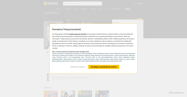 Security scan screenshot of https://www.filmweb.pl/person/Sylvester+Stallone-215