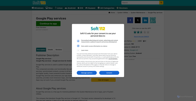 Security scan screenshot of https://google-play-services.soft112.com/
