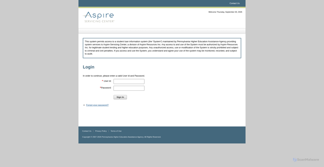 Security scan screenshot of https://am.partners.studentloan.org
