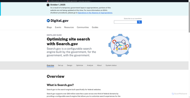 Security scan screenshot of https://digital.gov/guides/search