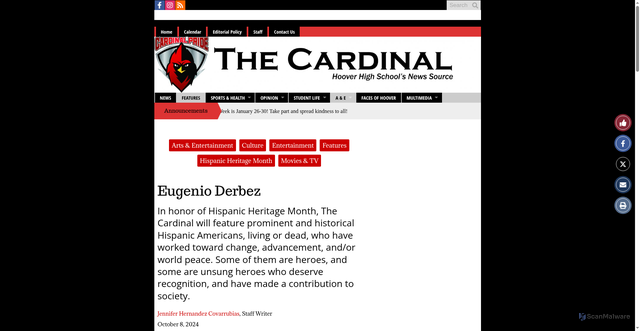 Security scan screenshot of https://thehoovercardinal.org/10039/entertainment/eugenio-derbez-2/