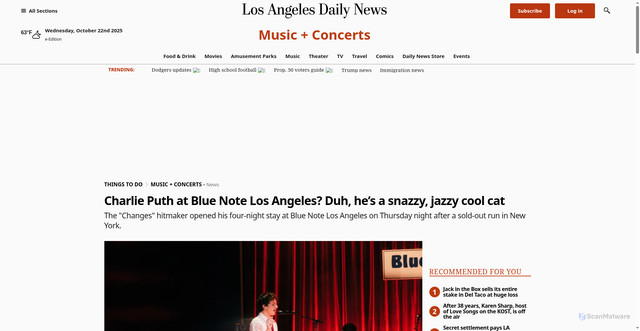 Security scan screenshot of https://www.dailynews.com/2025/10/17/charlie-puth-at-blue-note-los-angeles-duh-hes-a-snazzy-jazzy-cool-cat/
