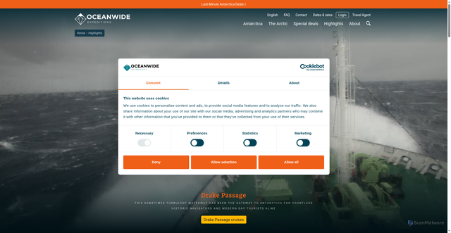 Security scan screenshot of https://oceanwide-expeditions.com/to-do/experiences/drake-passage