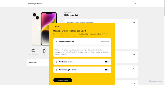 Security scan screenshot of https://www.mtn.co.za/shop/deals/device/contract/preowned/iphone-14-128gb/1-QYEDUFF