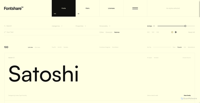 Security scan screenshot of https://fontshare.com