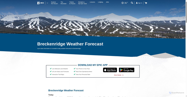 Security scan screenshot of https://www.breckenridge.com/the-mountain/mountain-conditions/snow-and-weather-report.aspx