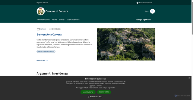 Security scan screenshot of https://www.comune.corvara.pe.it/it