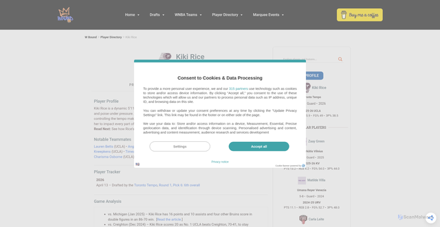 Security scan screenshot of https://w-bound.com/player/kiki-rice/