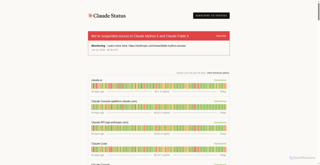 Security scan screenshot of https://status.claude.com/