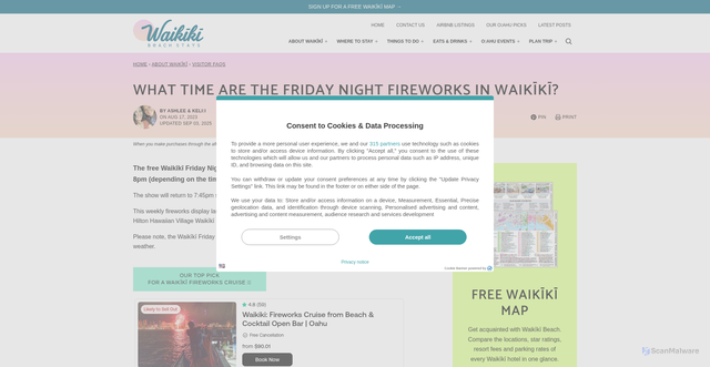 Security scan screenshot of https://waikikibeachstays.com/about-waikiki/visitor-faqs/waikiki-friday-night-fireworks/